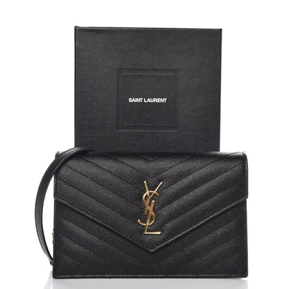 Saint Laurent Grain De Poudre Matelasse Chevron Monogram Envelope Chain Wallet Black 9 of 9