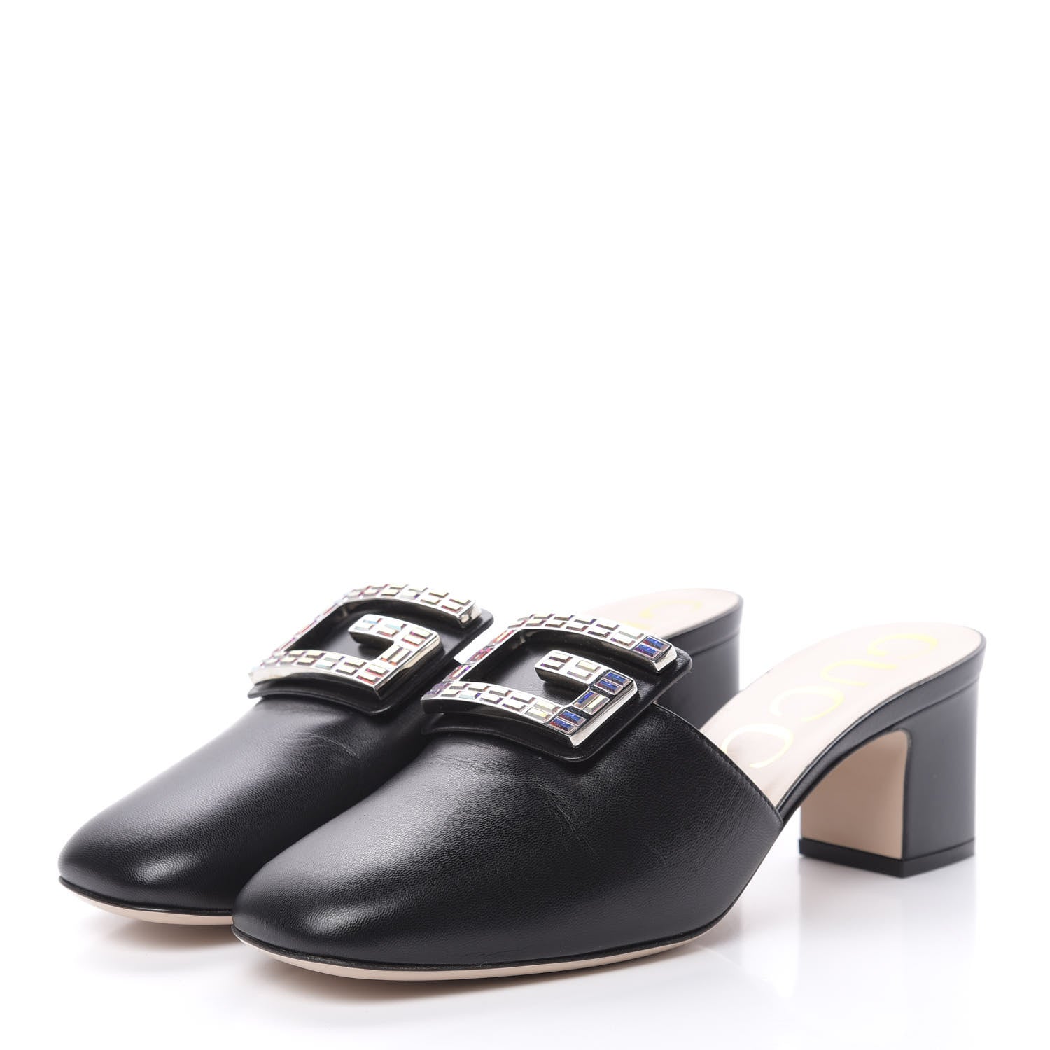 Gucci Malaga Kid Crystal Square G Madelyn Mules 39 Black 3 of 10