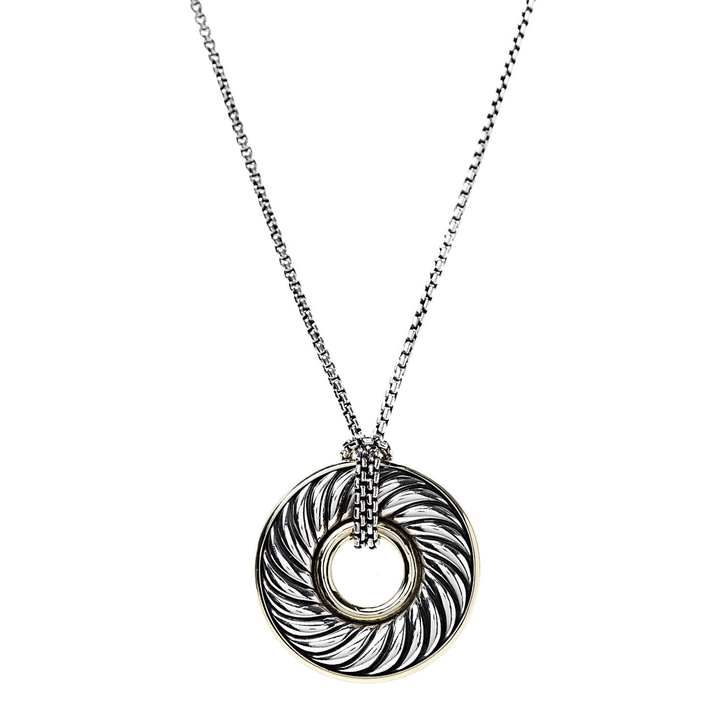 Sterling Silver 18K Yellow Gold 30mm Cable Disc Necklace