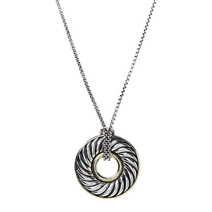 David Yurman Sterling Silver 18K Yellow Gold 30mm Cable Disc Necklace 1 of 7