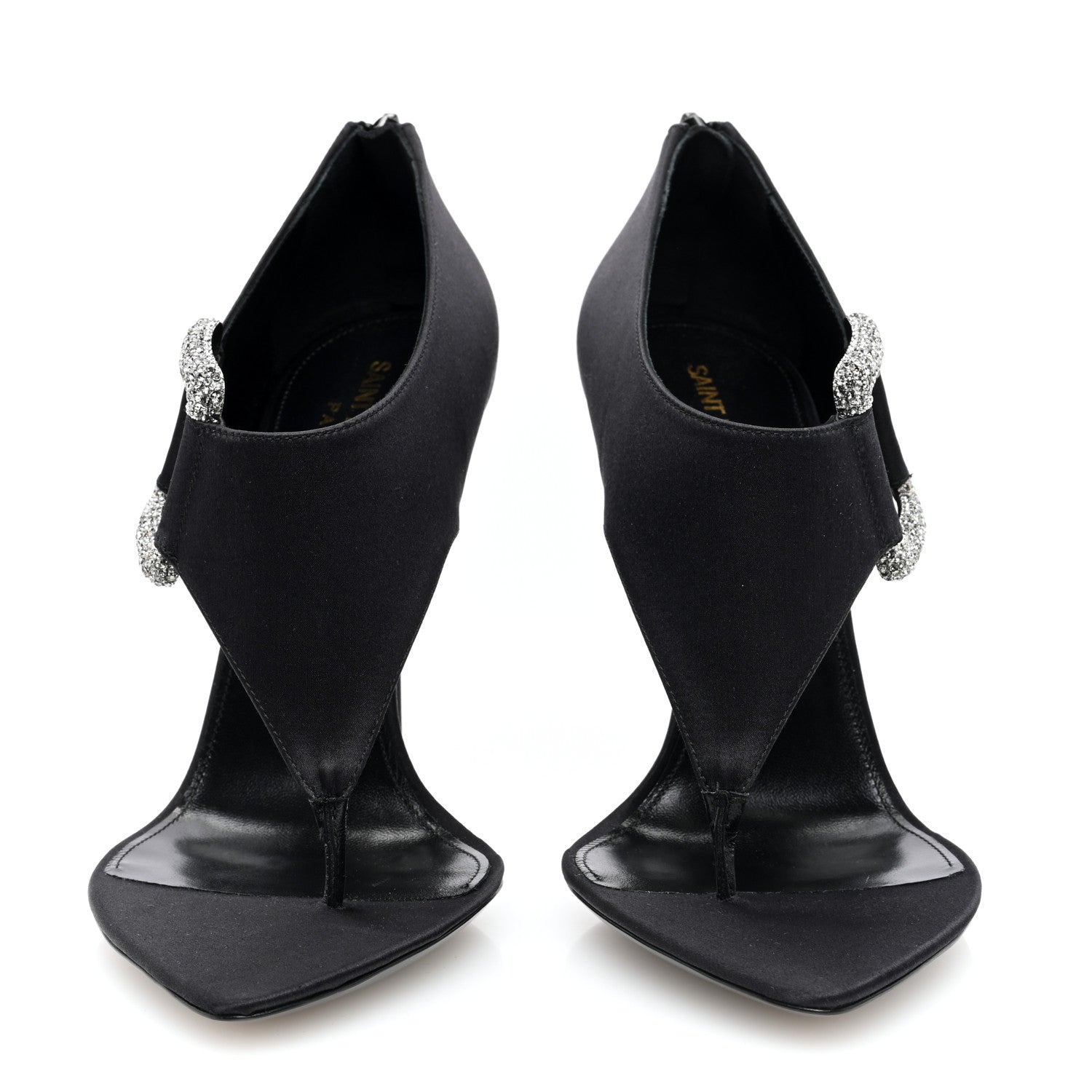 Saint Laurent Crepe Satin Crystal Buckle Sean 110 Sandals 38 Black 3 of 7