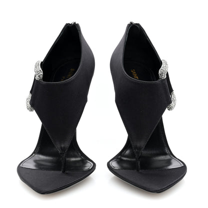 Saint Laurent Crepe Satin Crystal Buckle Sean 110 Sandals 38 Black 3 of 7