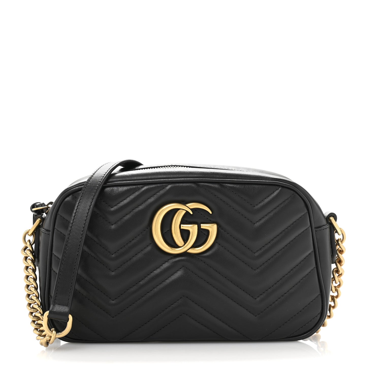 Calfskin Matelasse Small GG Marmont Chain Shoulder Bag Black