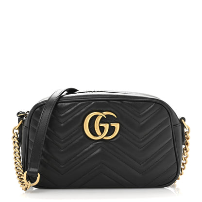 Gucci Calfskin Matelasse Small GG Marmont Chain Shoulder Bag Black 1 of 13