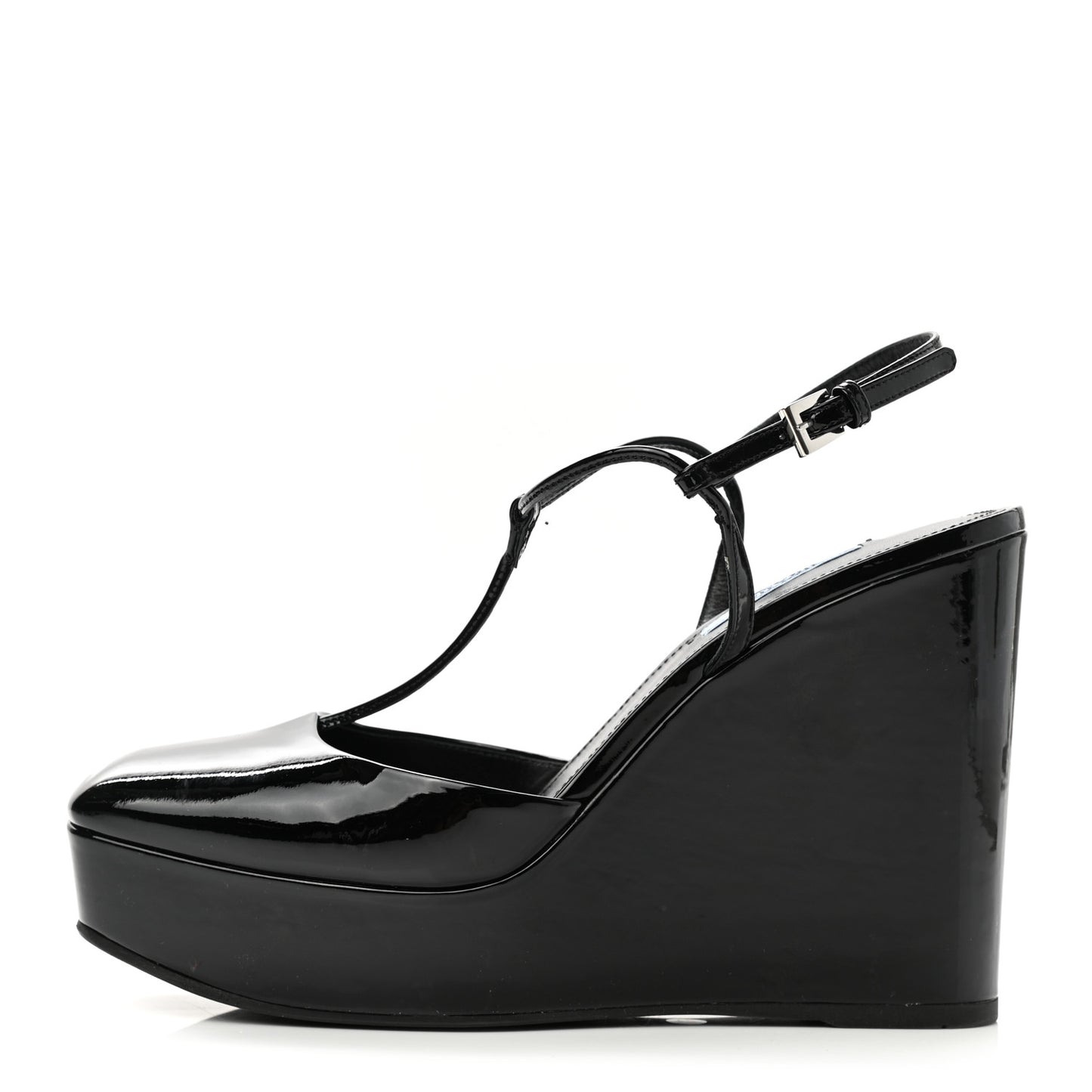 Patent T-Strap Wedge Sandals 38.5 Black