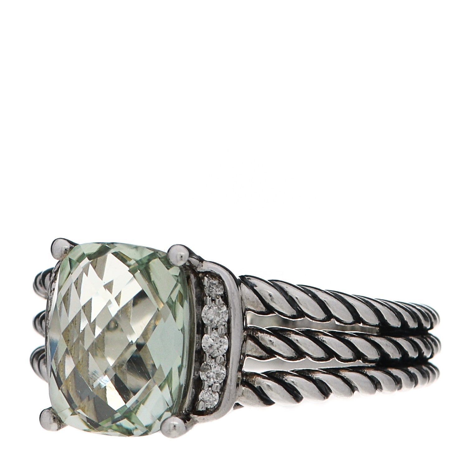 David Yurman Sterling Silver Diamond Prasiolite 10mm Petite Wheaton Ring 54 7 3 of 5