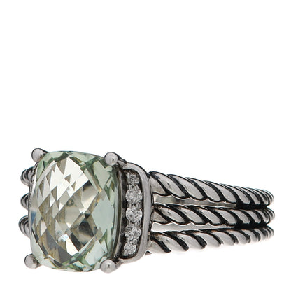 David Yurman Sterling Silver Diamond Prasiolite 10mm Petite Wheaton Ring 54 7 3 of 5