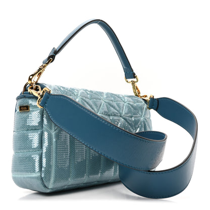 Fendi Satin Vitello King Sequin Baguette Blue 3 of 9