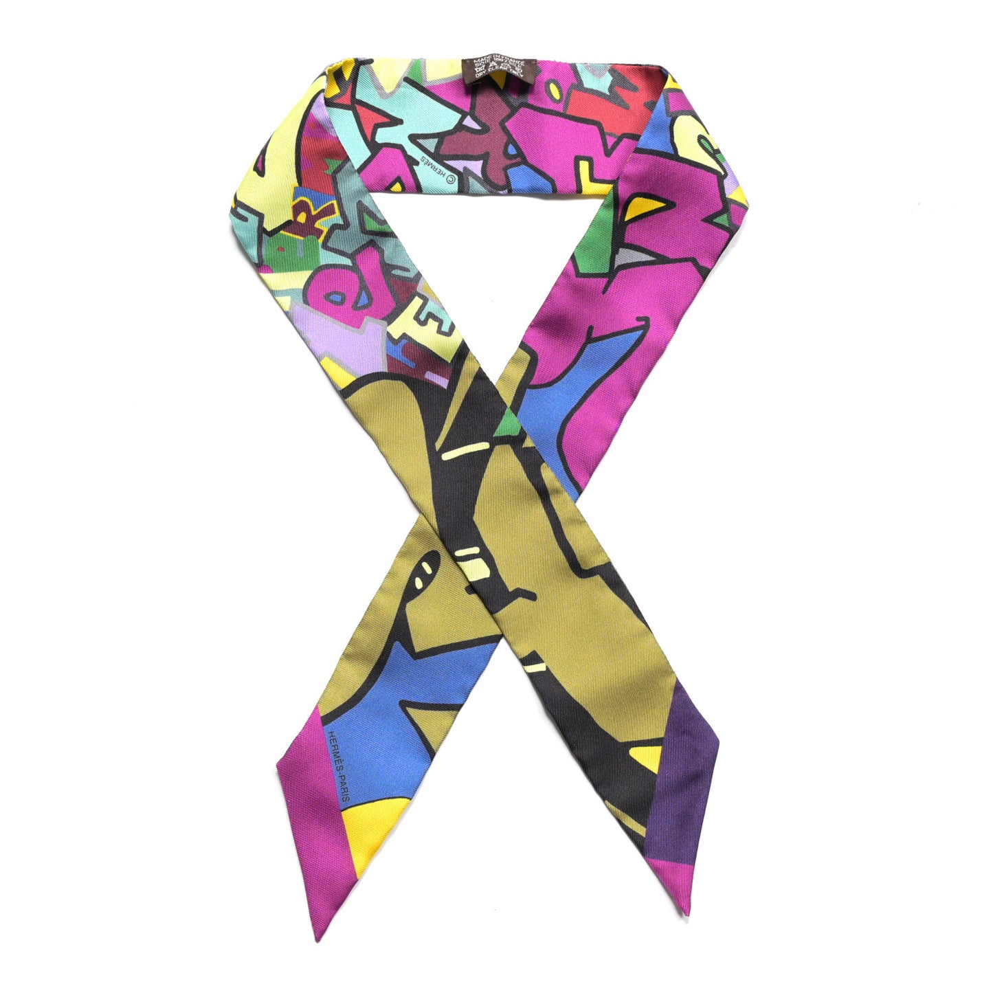 Silk Graff Graffiti Twilly Fuchsia Kaki Jaune