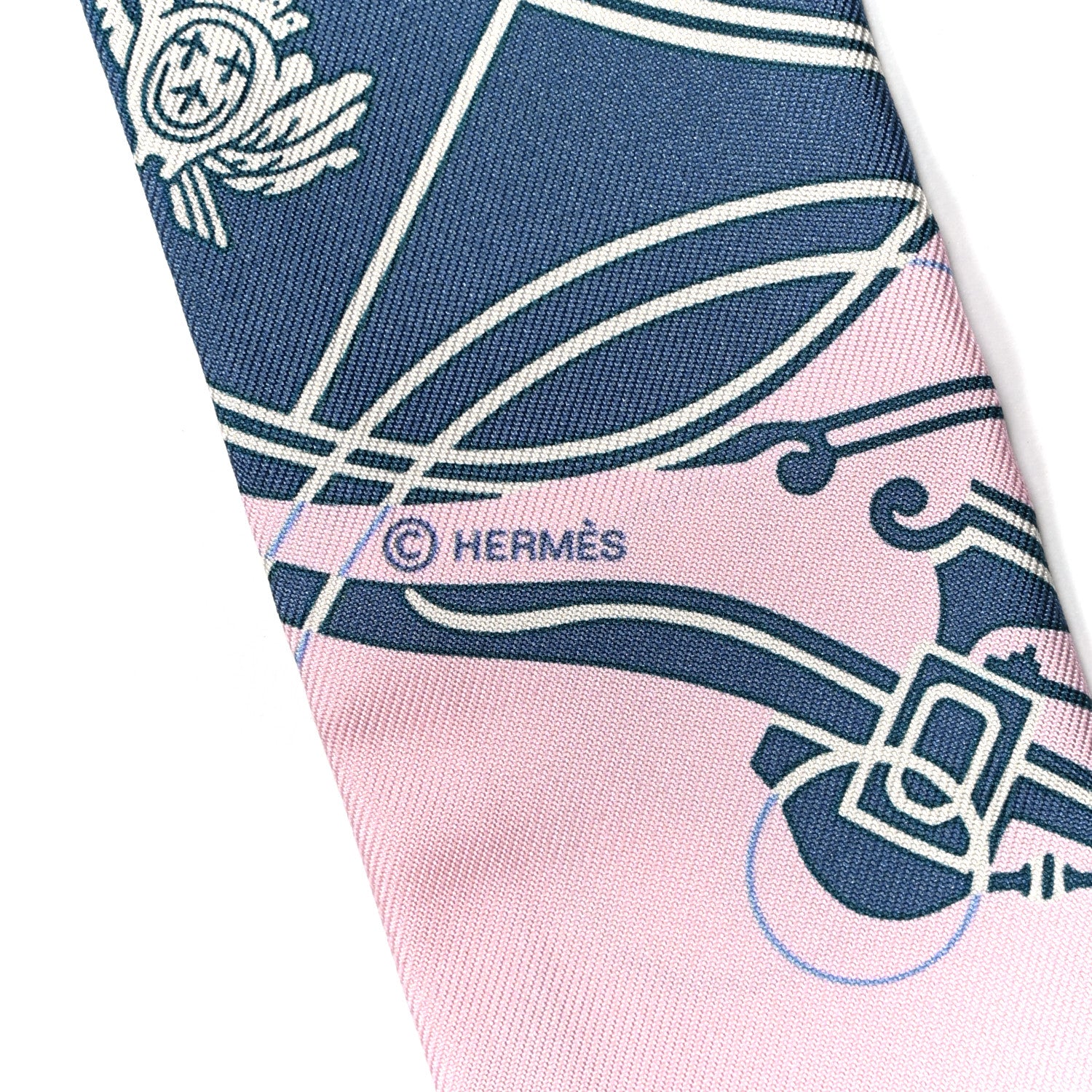Hermes Silk Ex-Libris Twilly Rose Pale Vert Ocre 4 of 4