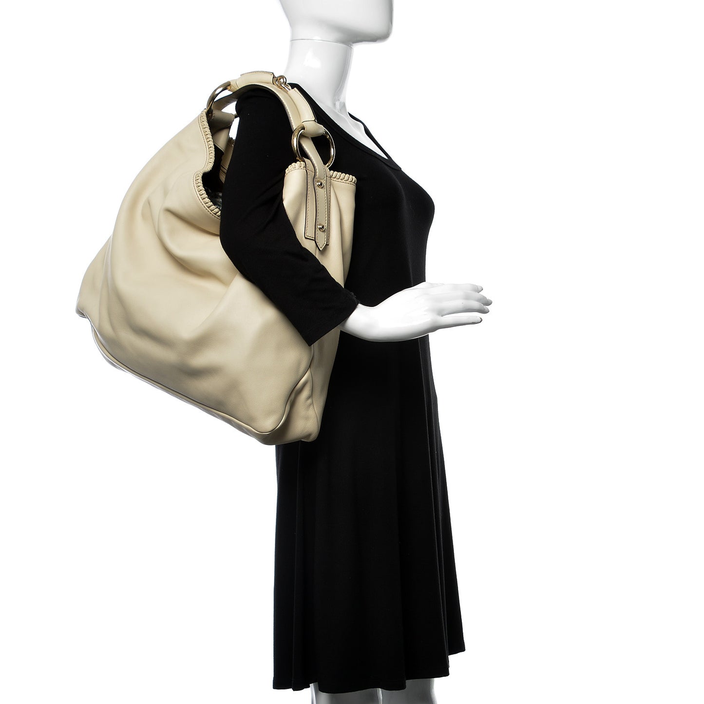Calfskin Large Horsebit Chain Hobo Ivory