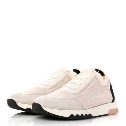 Hermes Technical Canvas Goatskin Womens Addict Sneakers 37 Multicolor Rose Dore 4 of 13