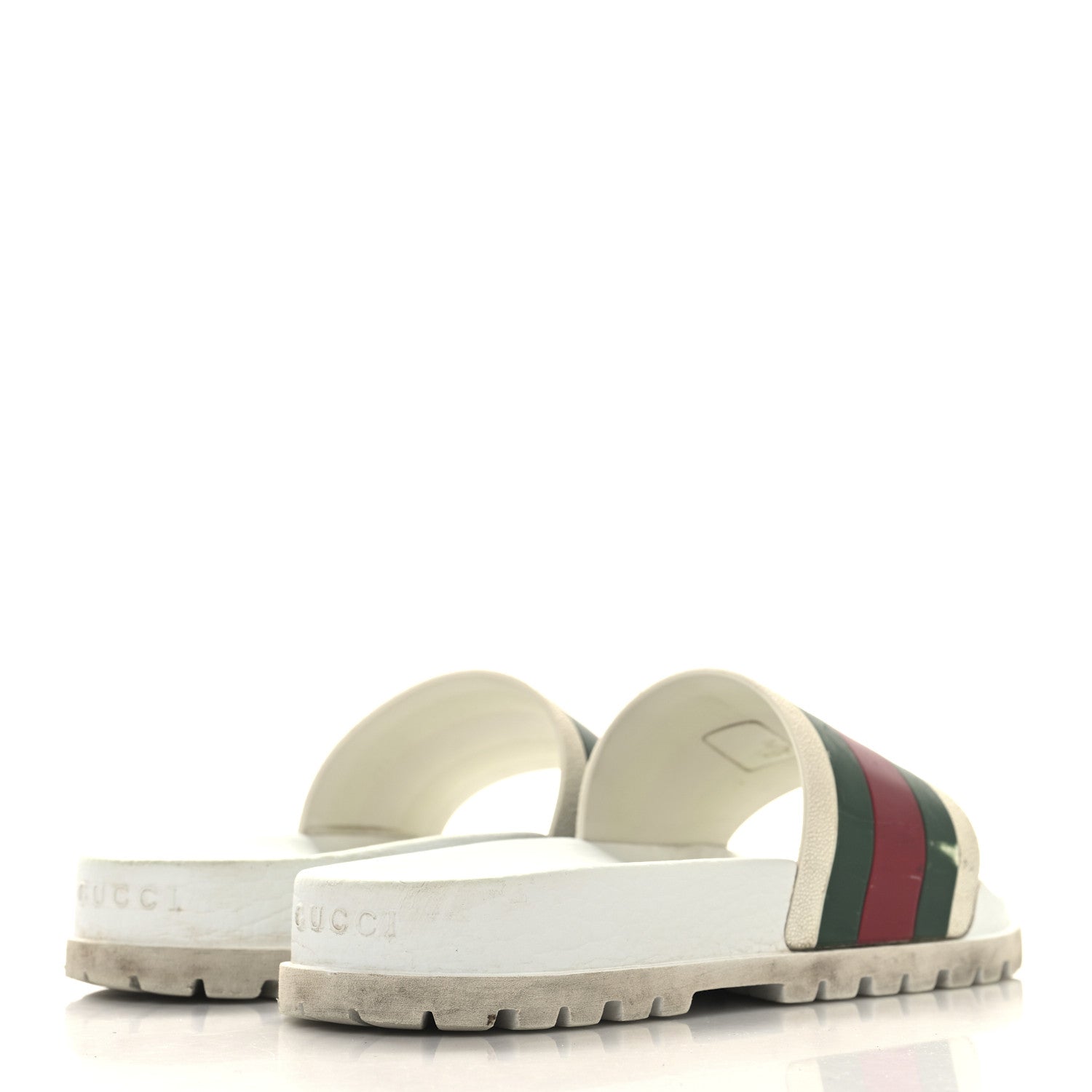 Gucci Rubber Web Mens Lug Sole Slide Sandals Great 5 White Green Red 5 of 10