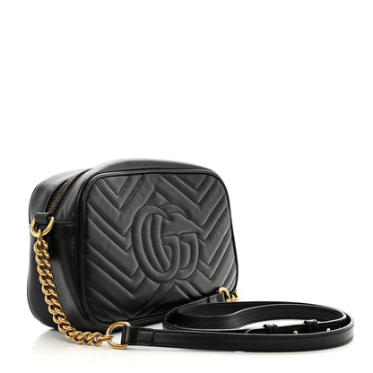 Gucci Calfskin Matelasse Small GG Marmont Chain Shoulder Bag Black 3 of 12