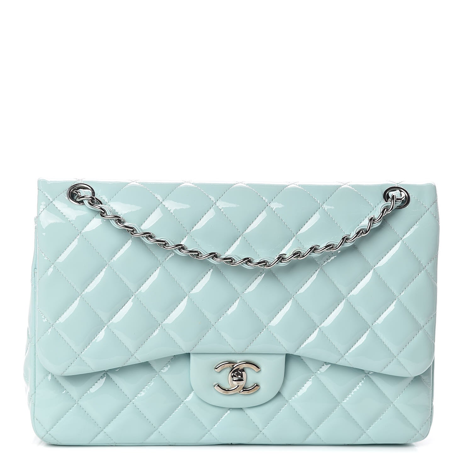 Chanel Patent Calfskin Quilted Jumbo Double Flap Light Green 1 of 11