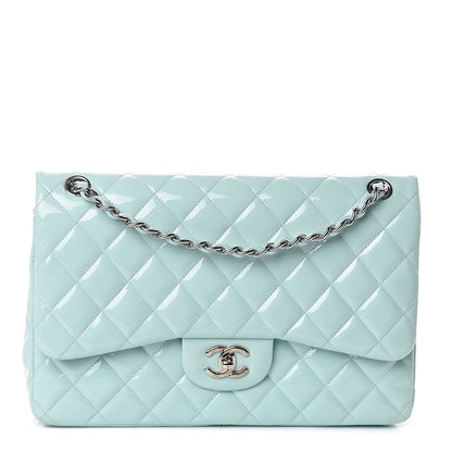 Chanel Patent Calfskin Quilted Jumbo Double Flap Light Green 1 of 11