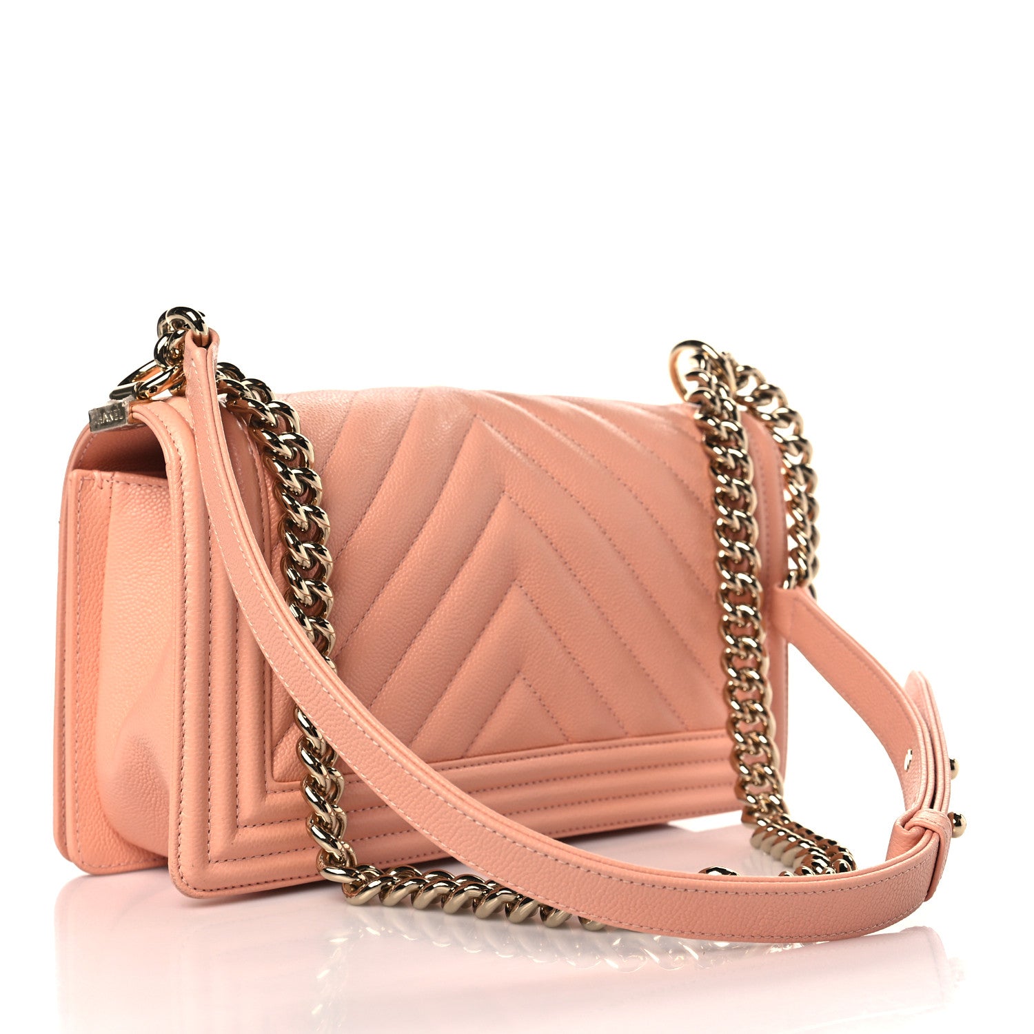 Chanel Caviar Chevron Quilted Medium Boy Flap Light Orange 3 of 10