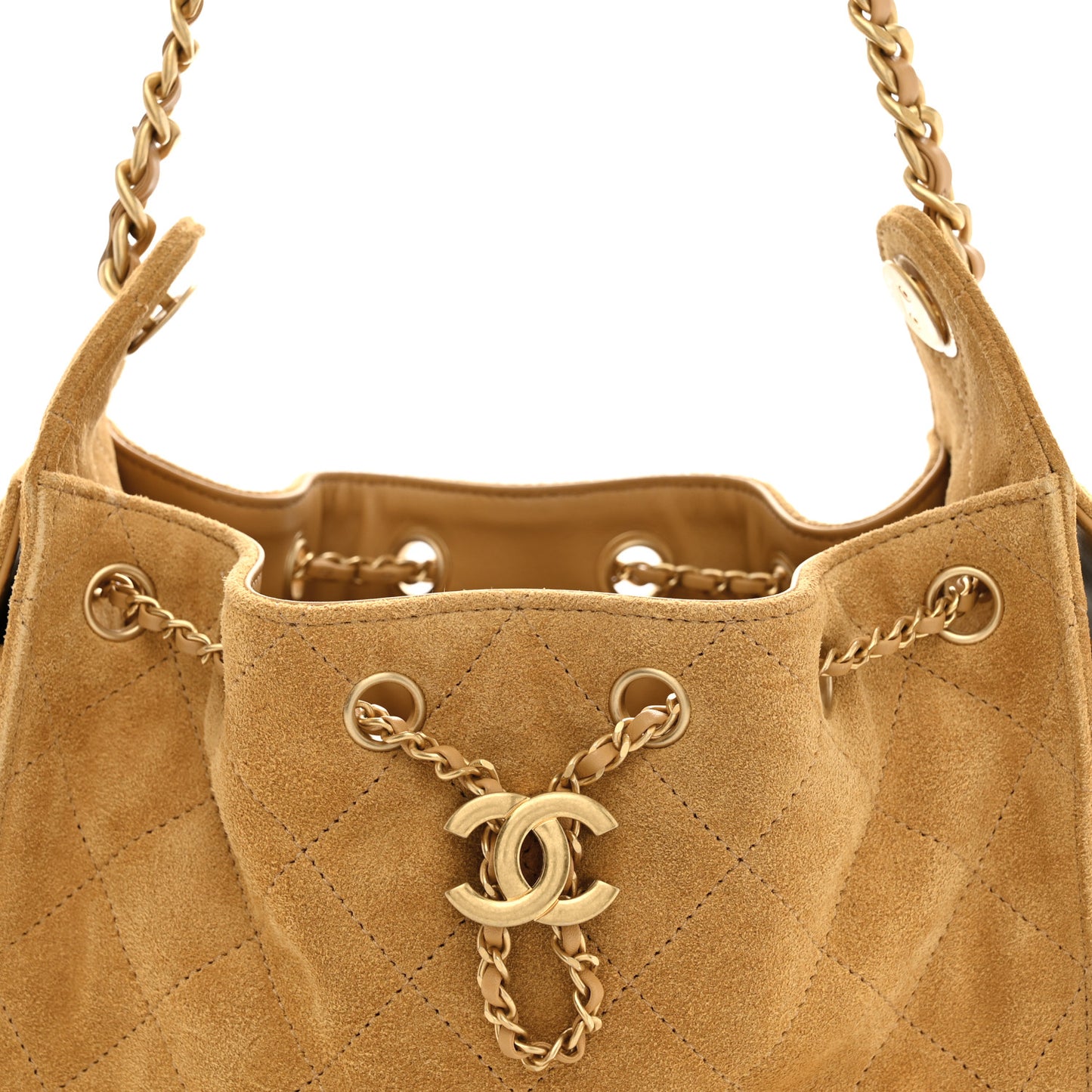 Suede Quilted Mini Chanel 25 Handbag Beige