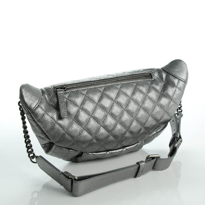 Chanel Metallic Goatskin Quilted Banane Waist Bag Fanny Pack Silver 3 of 7