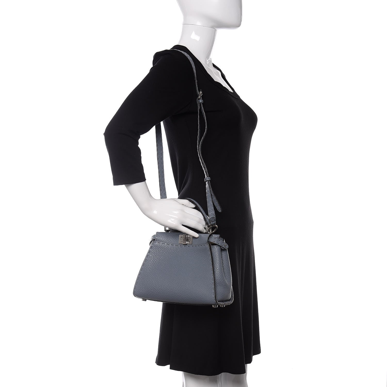 Fendi Calfskin Romano Selleria Bi-Color Mini Peekaboo Iconic Satchel Tempesta Bordeaux 2 of 12