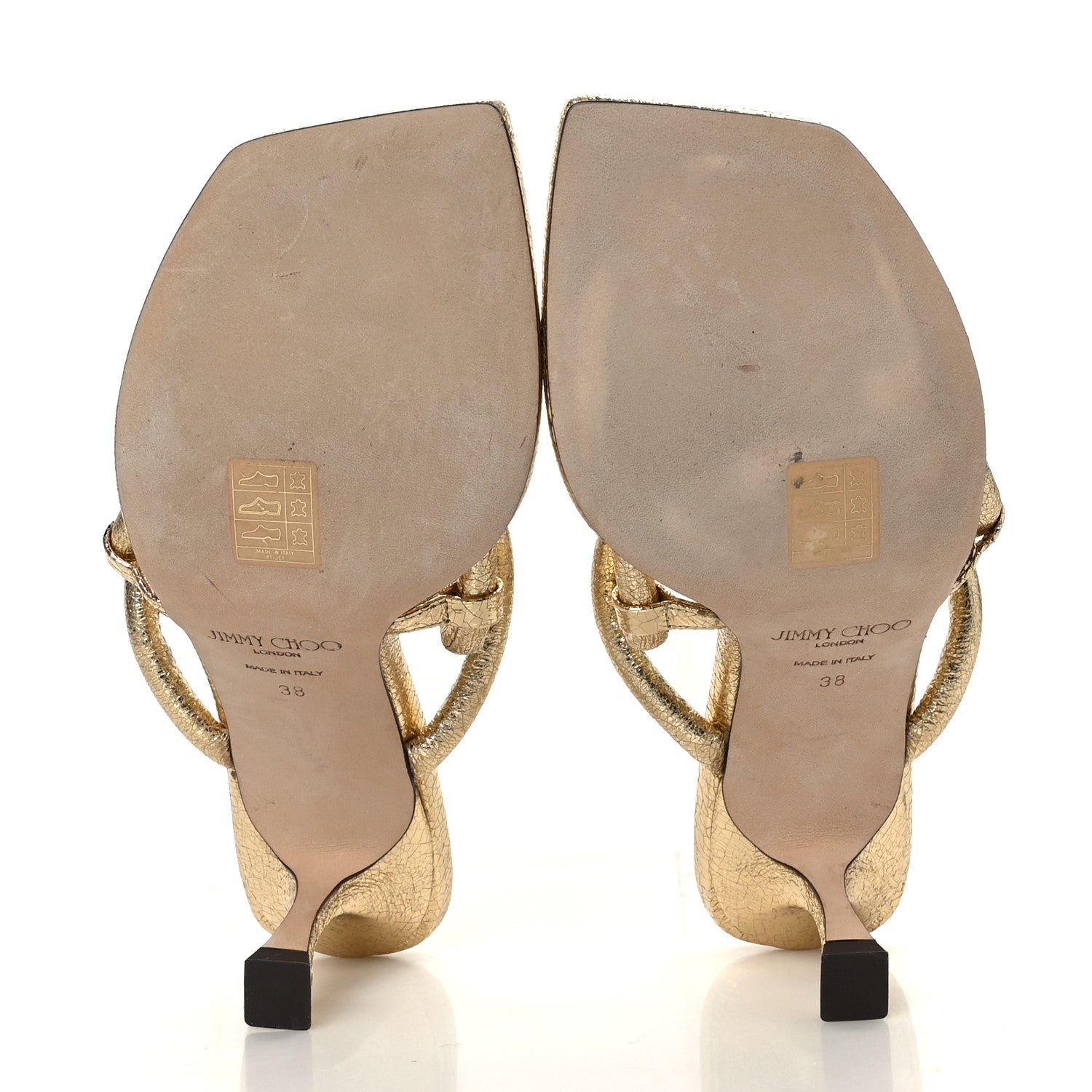 Jimmy Choo Metallic Crackled Calfskin Cape 75 Strappy Slide Sandals 38 Gold 5 of 7