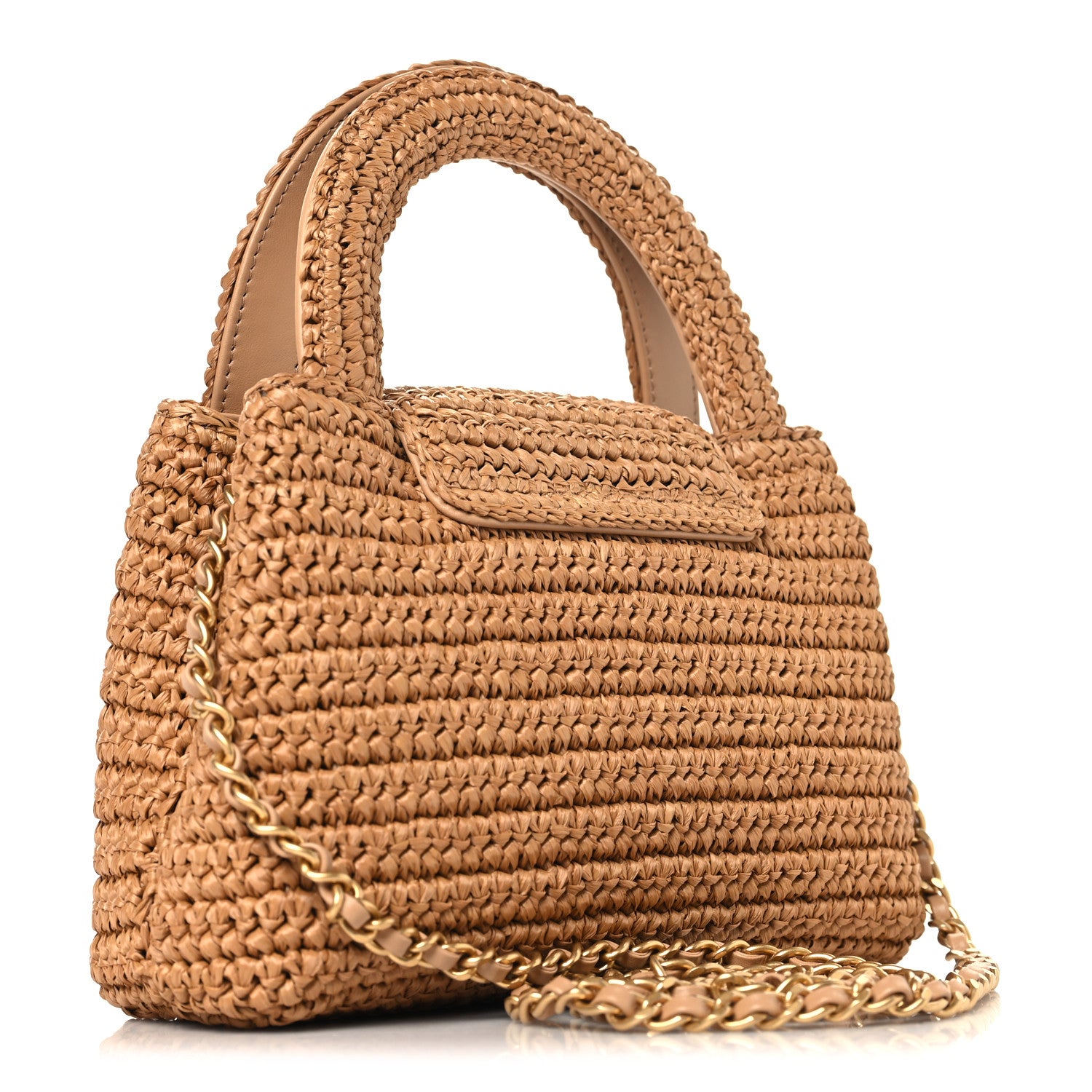Chanel Braided Raffia Nano Kelly Flap Bag Dark Beige 3 of 11