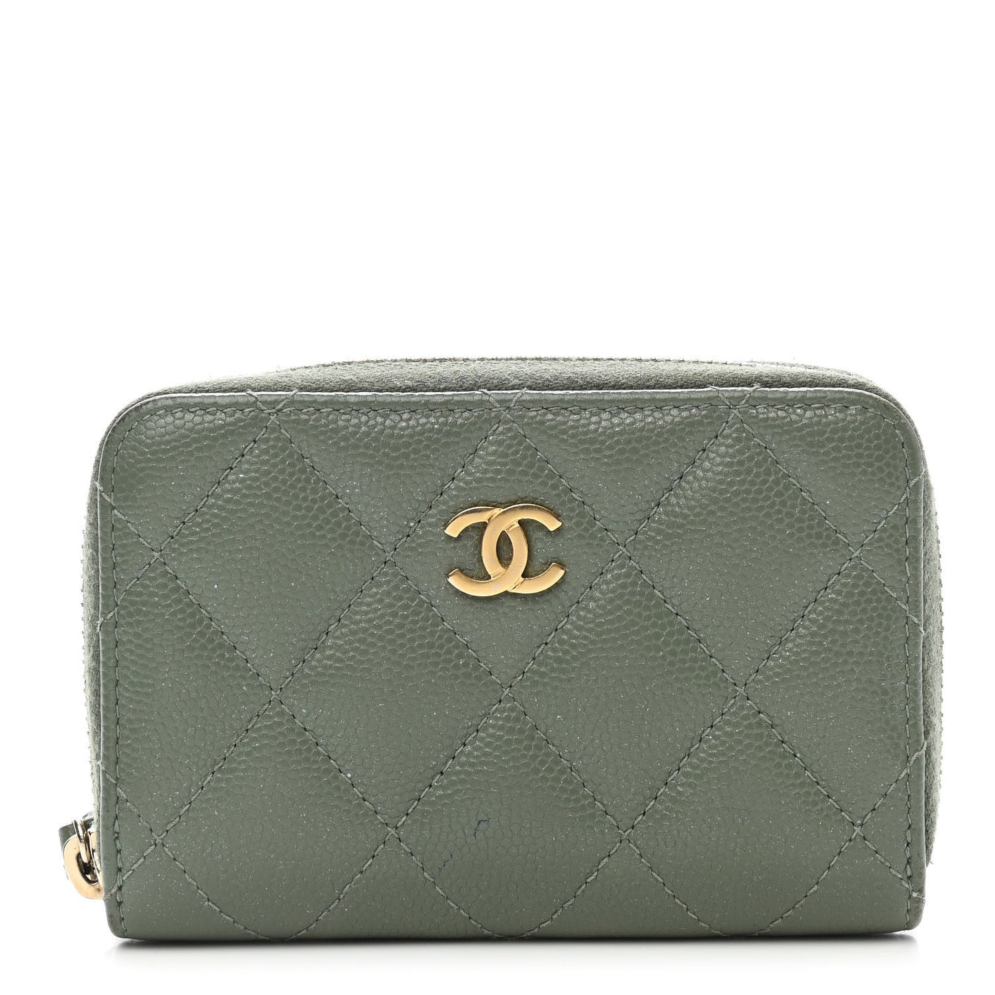 Iridescent Caviar Quilted Zip Coin Purse Green