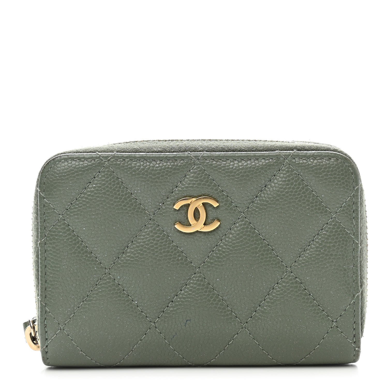 Chanel Iridescent Caviar Quilted Zip Coin Purse Green 1 of 11