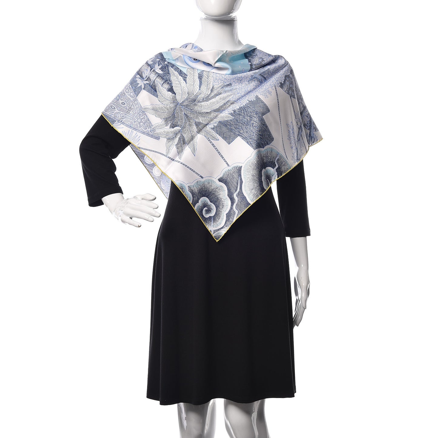 Silk Acte III Scene I La Clairiere Scarf 90 White Blue Jean Ciel