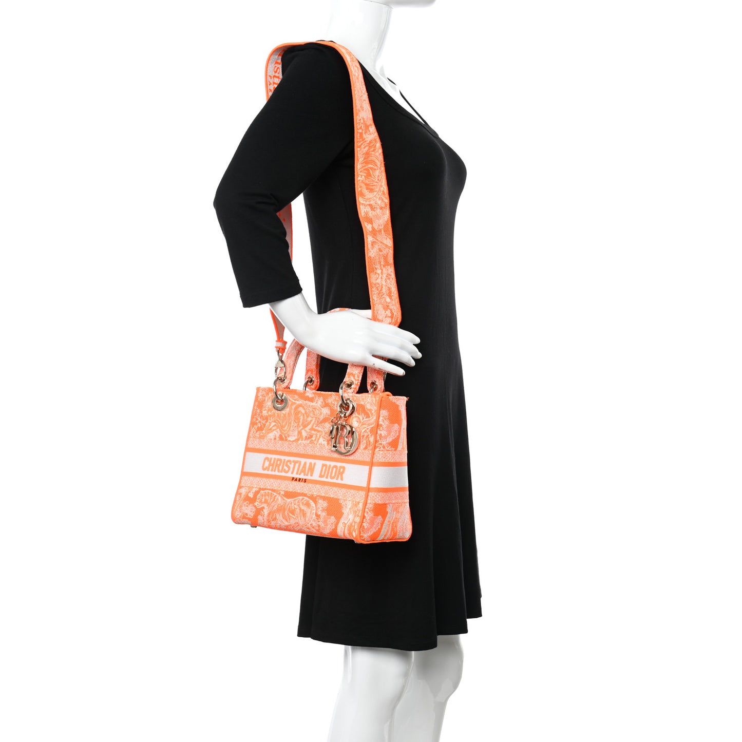 Canvas Toile De Jouy Reverse Embroidered Medium Lady D-Lite Fluorescent Orange