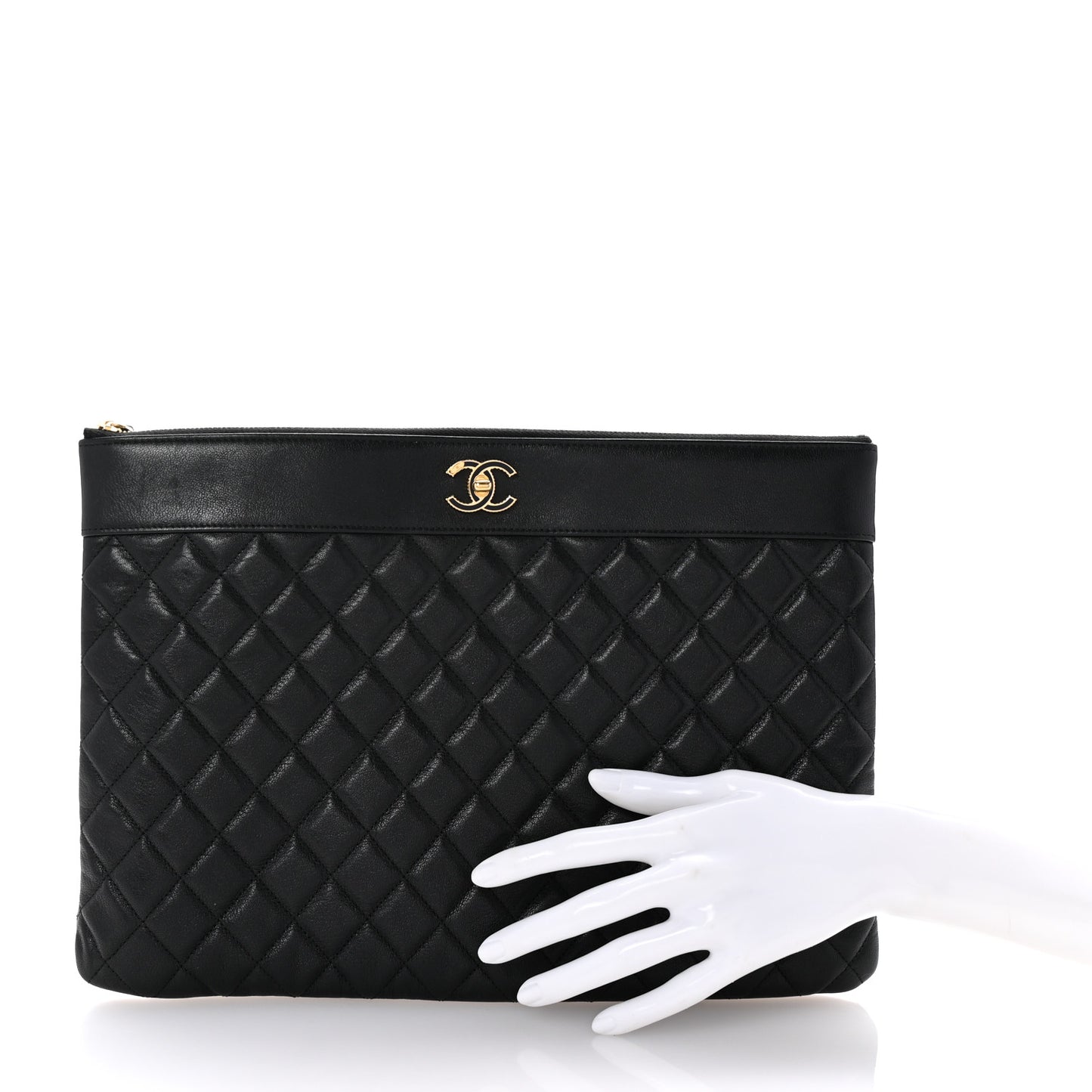 Sheepskin Quilted Large Vintage Mademoiselle Cosmetic Case Black