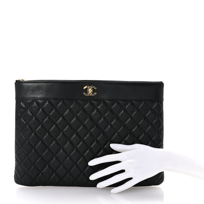Chanel Sheepskin Quilted Large Vintage Mademoiselle Cosmetic Case Black 2 of 6
