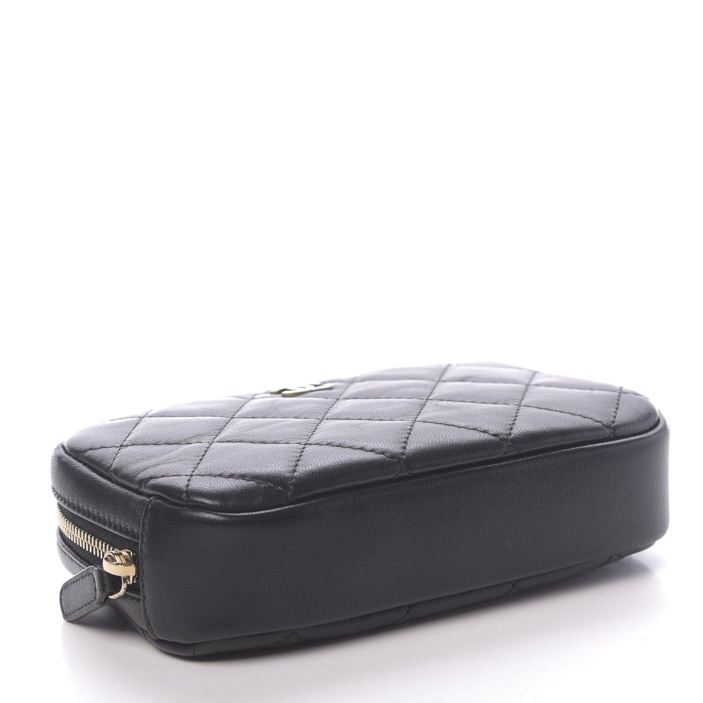 Lambskin Quilted Small Curvy Pouch Cosmetic Case Black