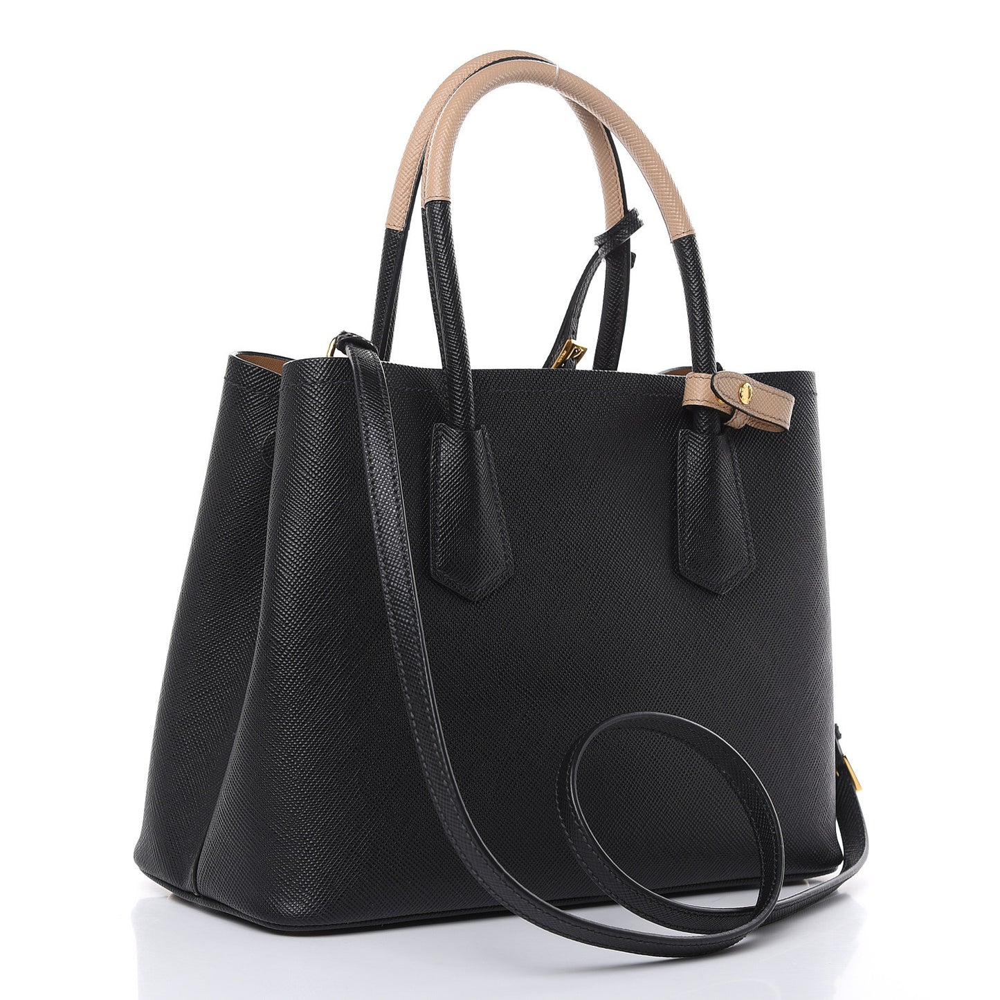 Saffiano Cuir Small Bi-Color Double Bag Black Sabbia