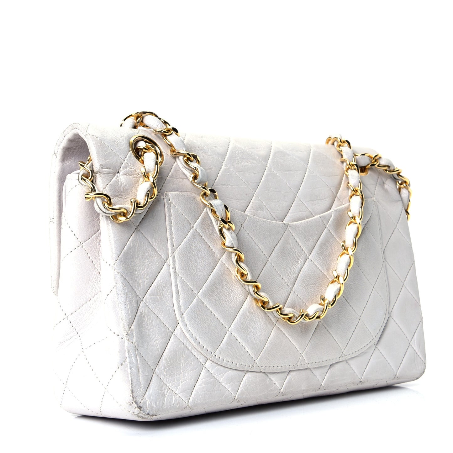 Lambskin Quilted Small Double Flap White