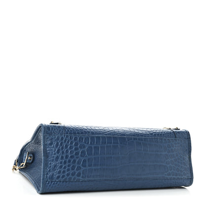 Balenciaga Calfskin Crocodile Embossed Classic Gold Hardware City Bleu Marine 4 of 10