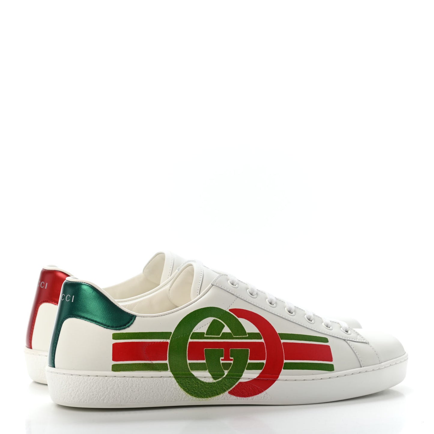 Calfskin Interlocking G Mens New Ace Sneakers 11.5 White Red Flame Green