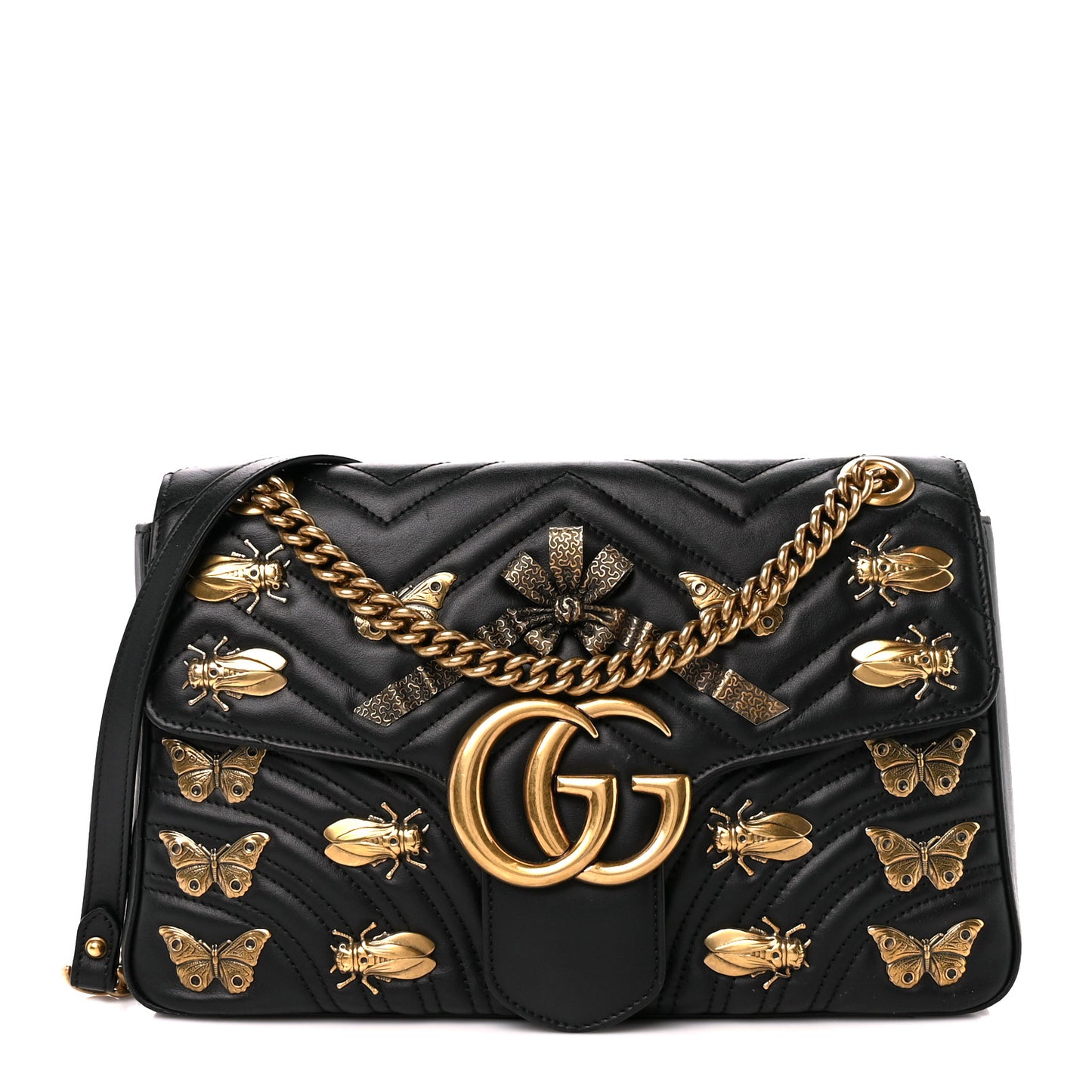Calfskin Matelasse Animal Studs Medium GG Marmont Shoulder Bag Black