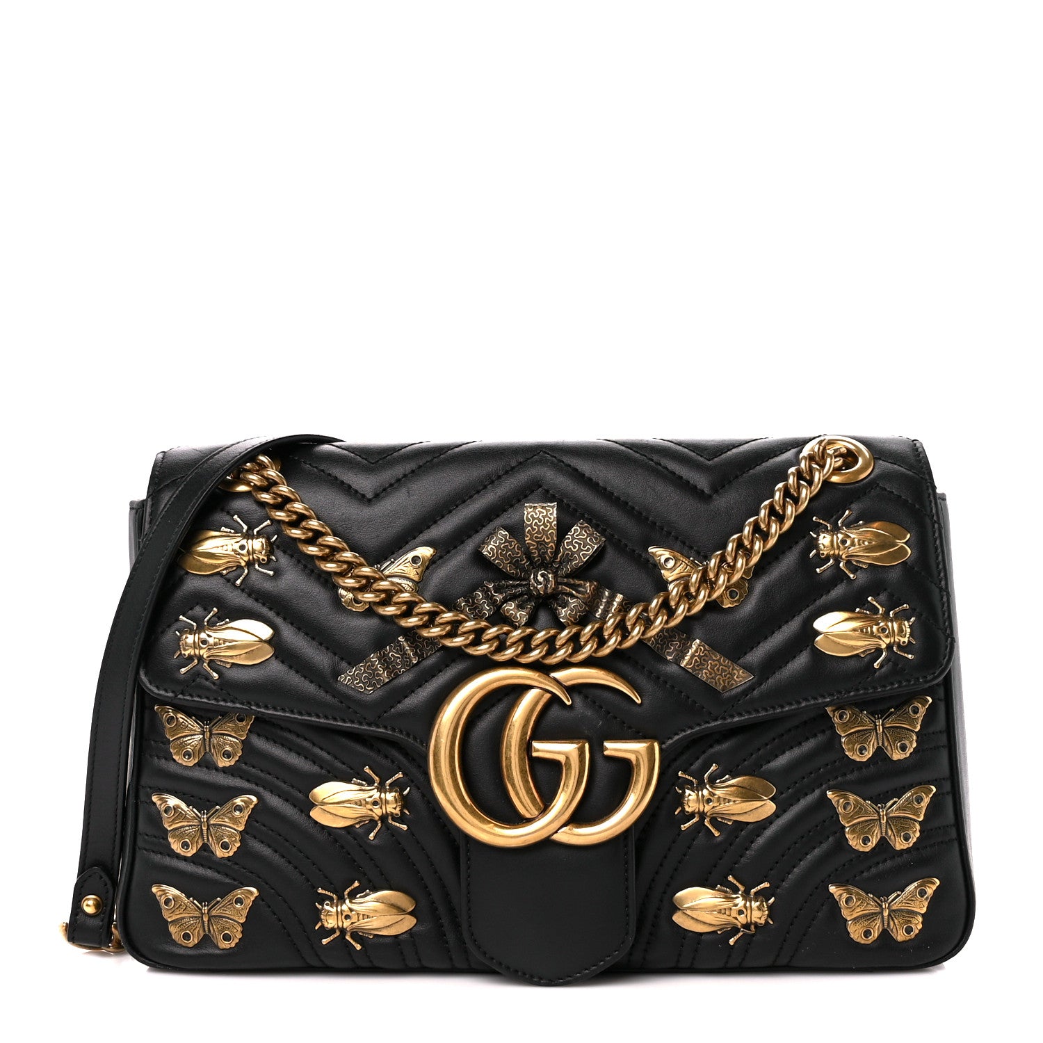 Gucci Calfskin Matelasse Animal Studs Medium GG Marmont Shoulder Bag Black 1 of 10