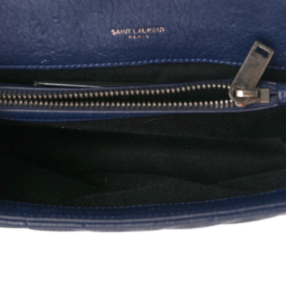 Saint Laurent Sheepskin Matelasse Chevron Monogram Medium College Satchel Navy 5 of 10