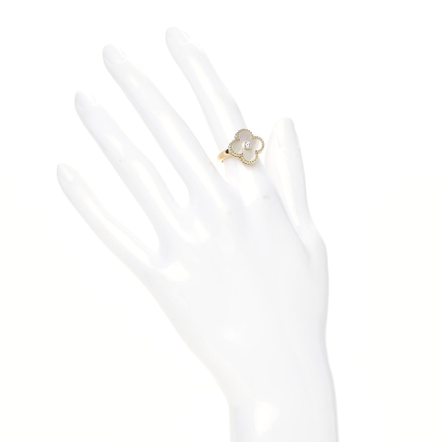 18K Yellow Gold Diamond Mother of Pearl Vintage Alhambra Ring 48 4.5