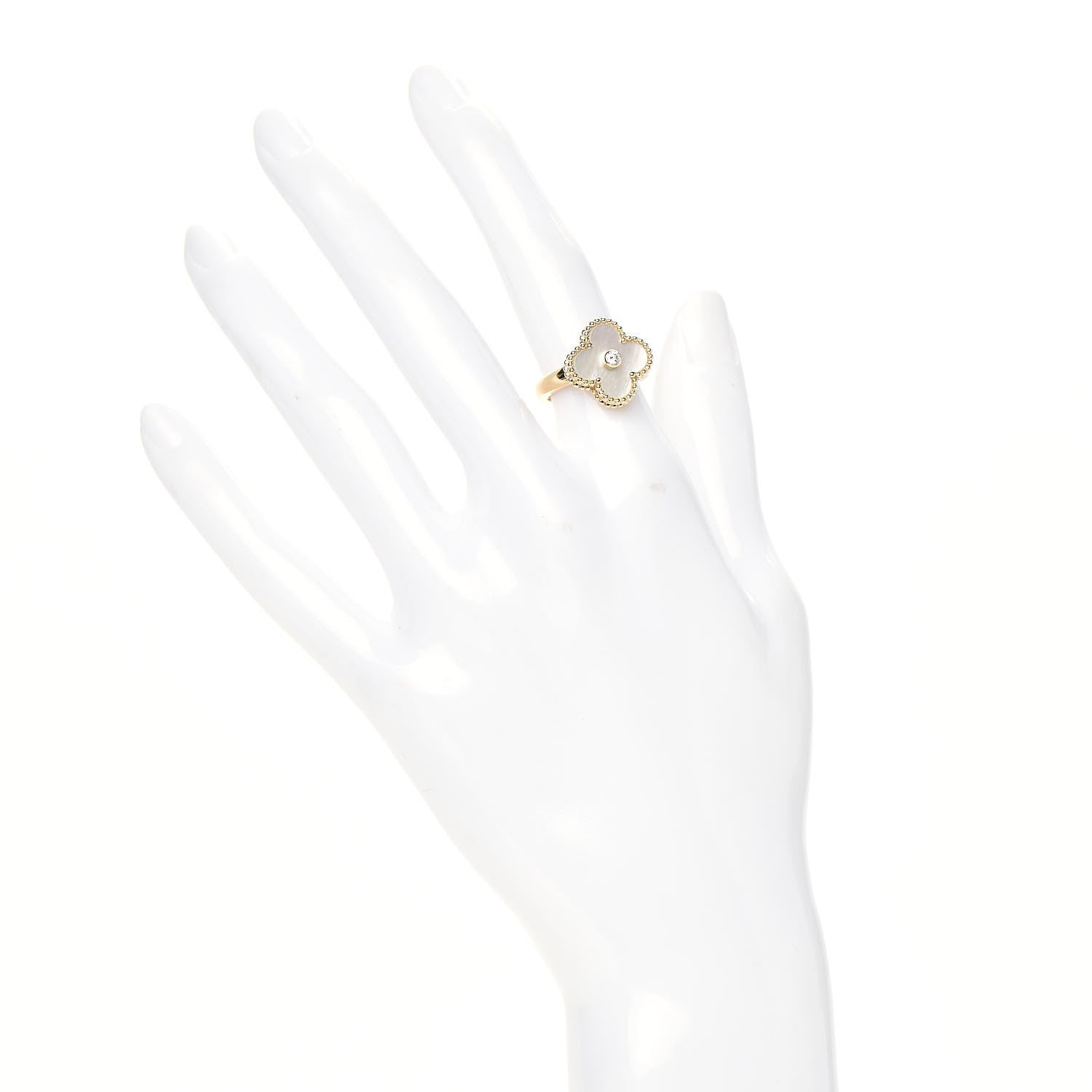 Van Cleef & Arpels 18K Yellow Gold Diamond Mother of Pearl Vintage Alhambra Ring 48 4.5 2 of 6