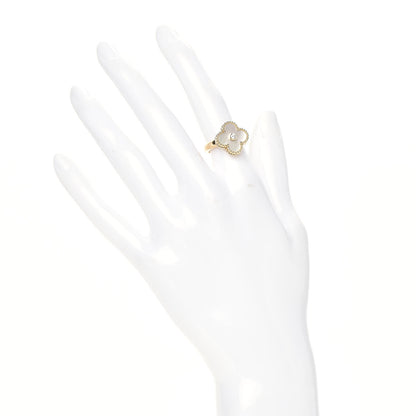 Van Cleef & Arpels 18K Yellow Gold Diamond Mother of Pearl Vintage Alhambra Ring 48 4.5 2 of 6