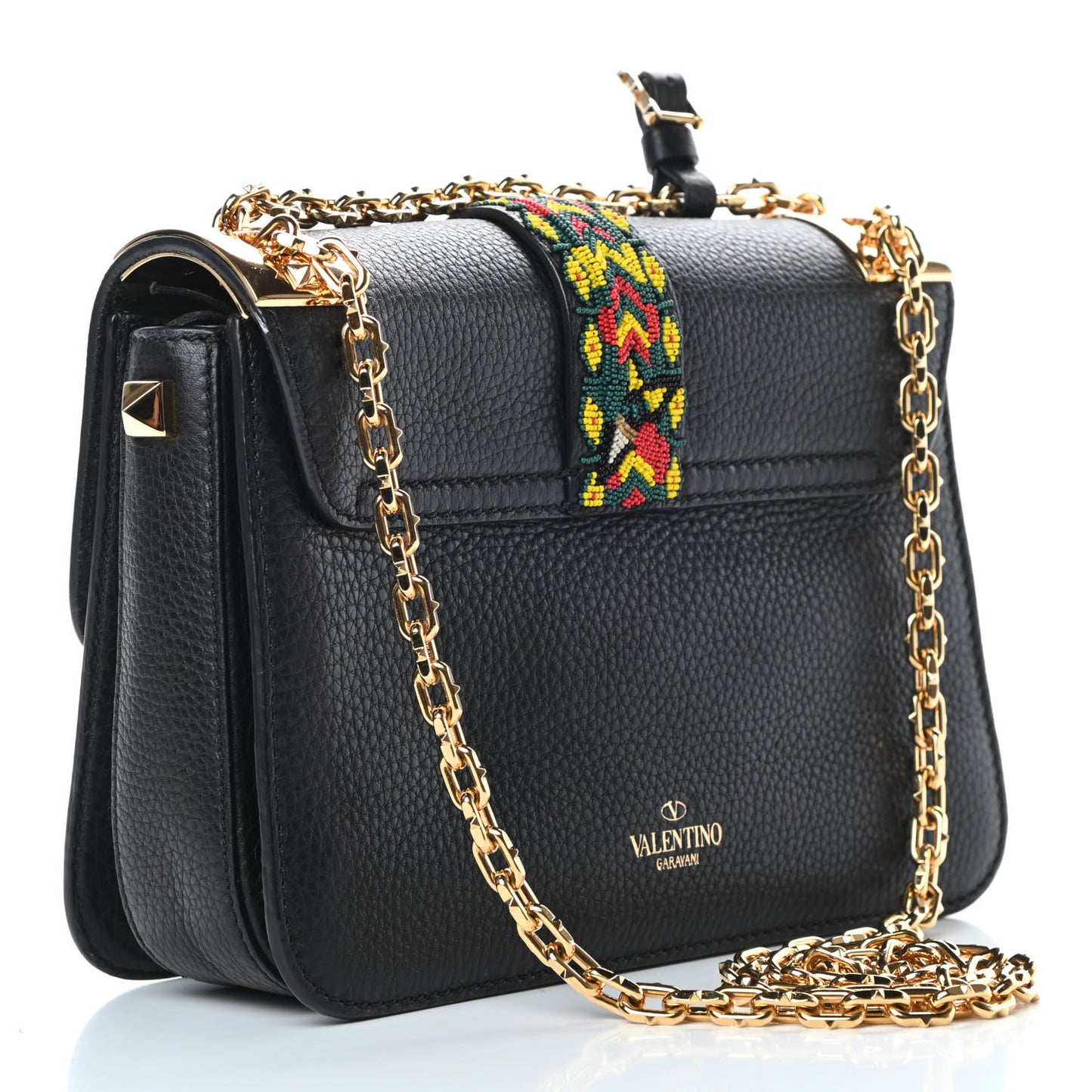 Pebbled Calfskin Jamaican Beaded B-Rockstud Shoulder Bag Black