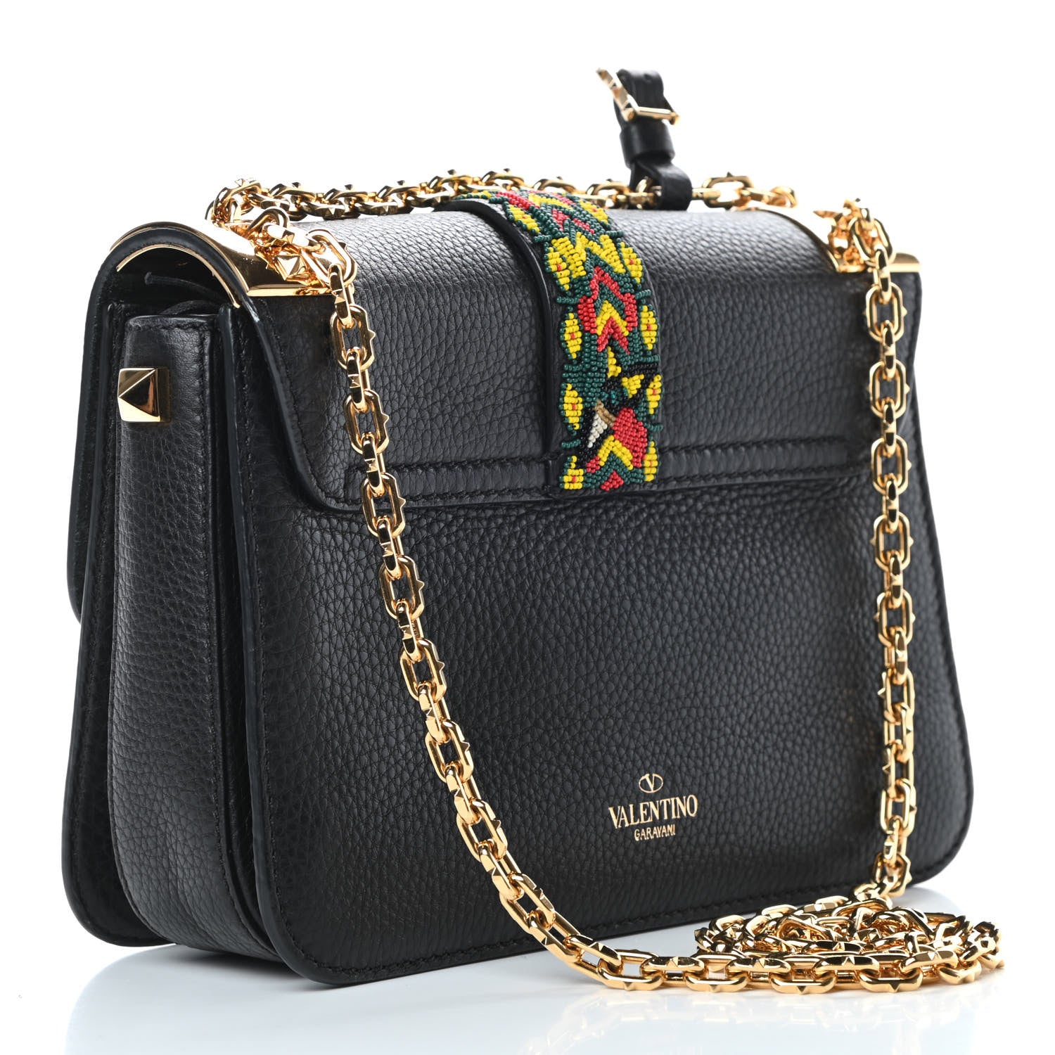 Valentino Garavani Pebbled Calfskin Jamaican Beaded B-Rockstud Shoulder Bag Black 3 of 12