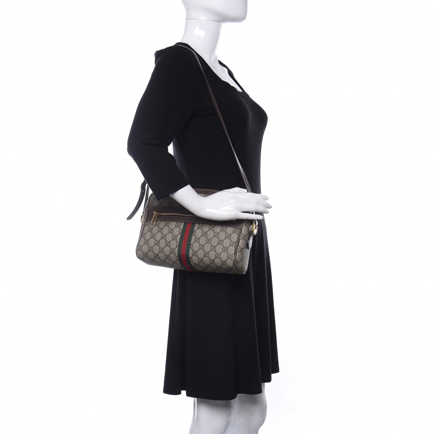 Gucci GG Supreme Monogram Web Small Ophidia Shoulder Bag Brown 2 of 11