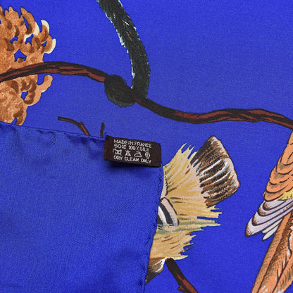 Hermes Silk Mousseline Equateur Shawl 140 Bleu Klein Marron Jaune Pale 7 of 7