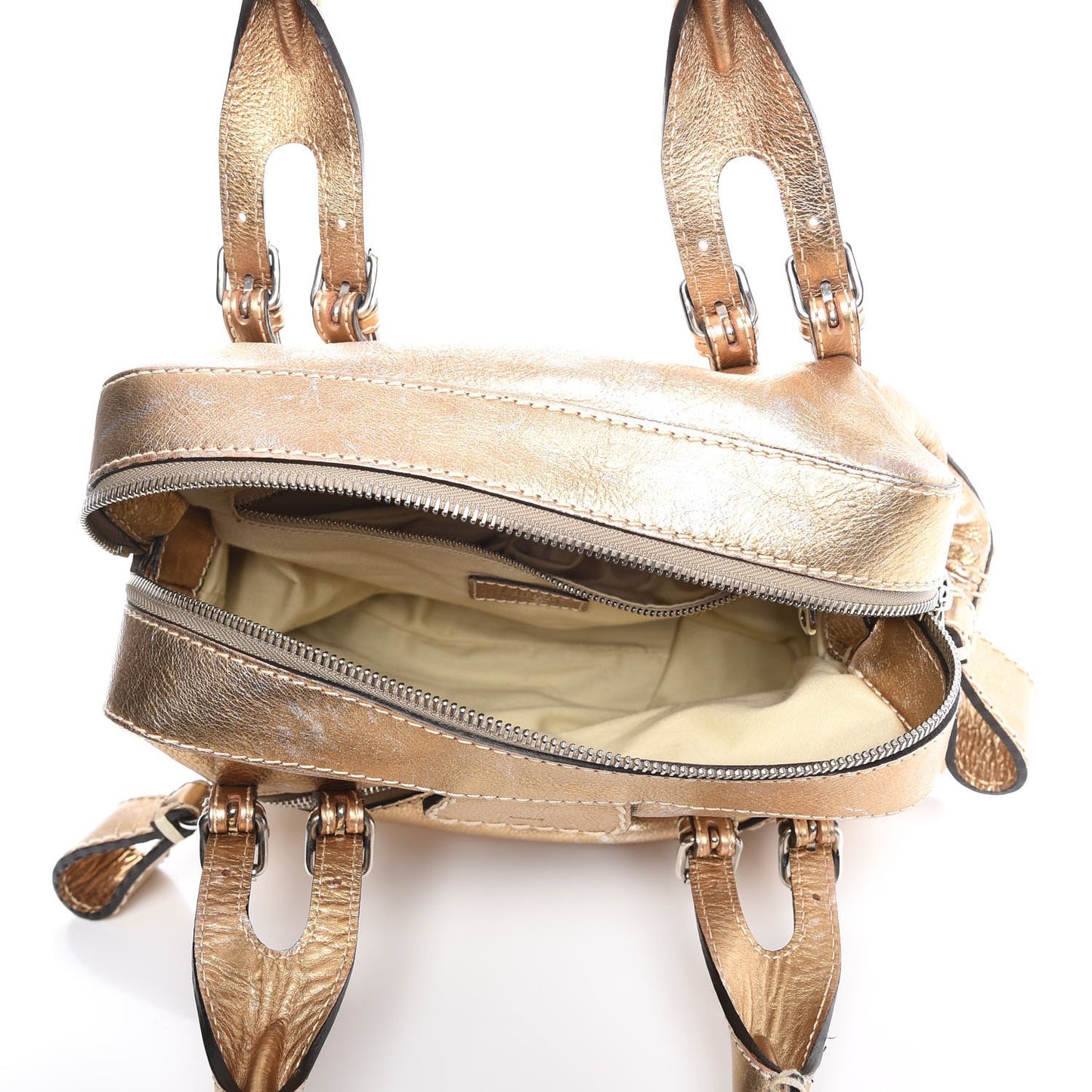 Metallic Calfskin Buckle Tote Gold