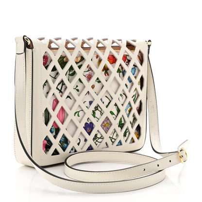 Gucci Canvas Flora Floral Calfskin Medium Cutout Shoulder Bag White Multicolor 3 of 12