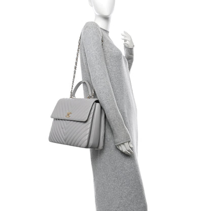 Chanel Lambskin Chevron Quilted Large Trendy CC Dual Handle Flap Bag Grey 2 of 10